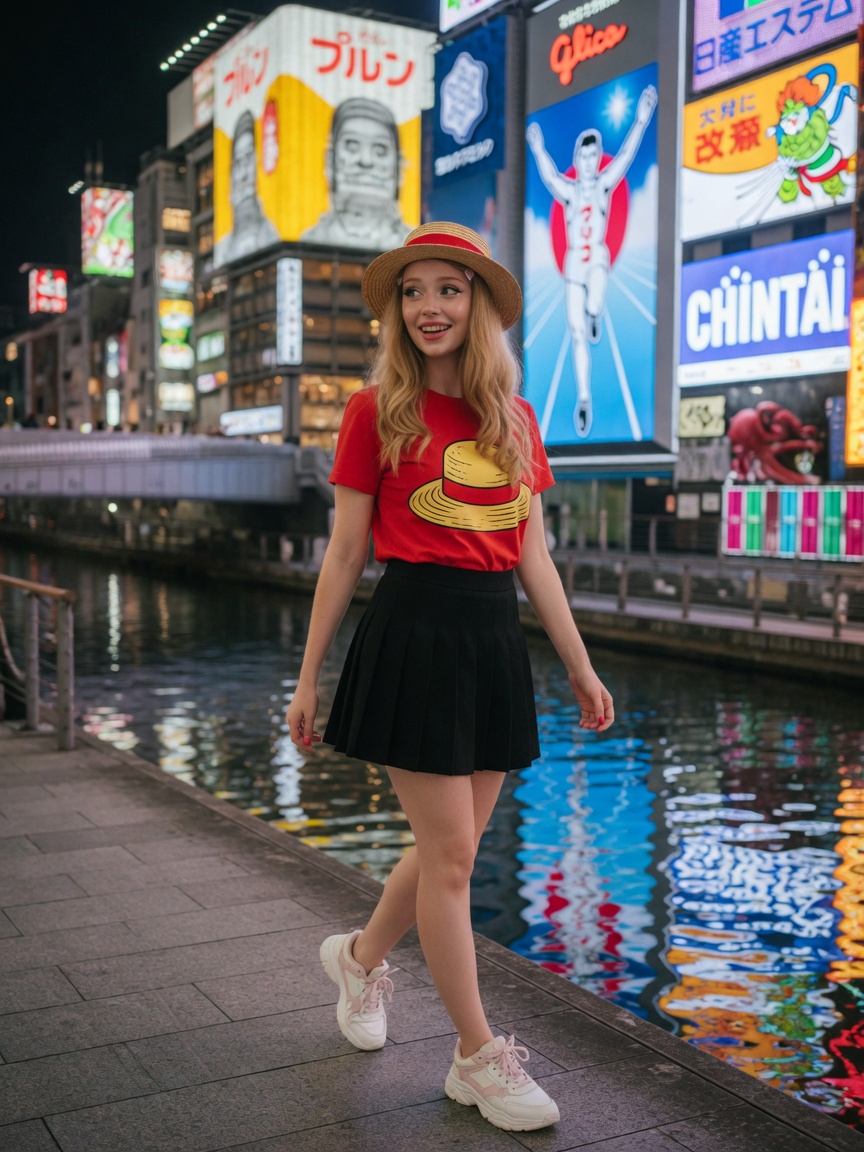 Anny walking Dotonbori in Osaka