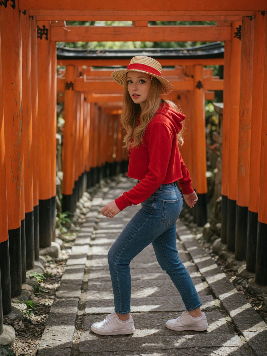 Anny walking the Fushimi Inari torii path