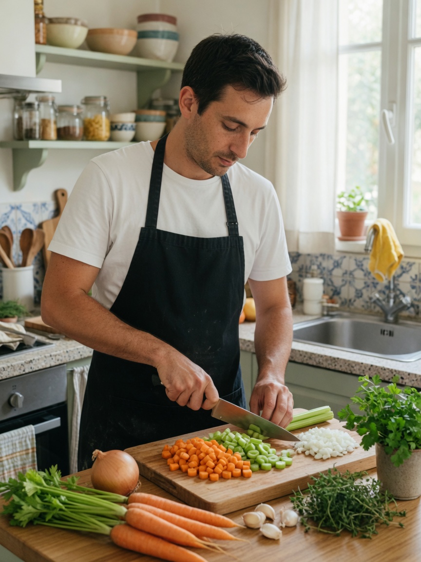 Chopping vegetables for soup